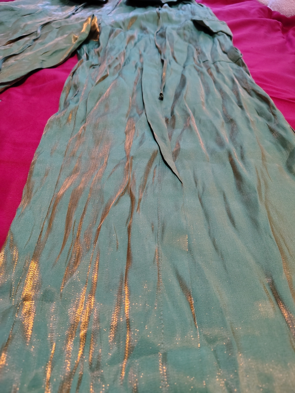 SHEIN Teal Maxi Dress with Gold Metallic Streaks